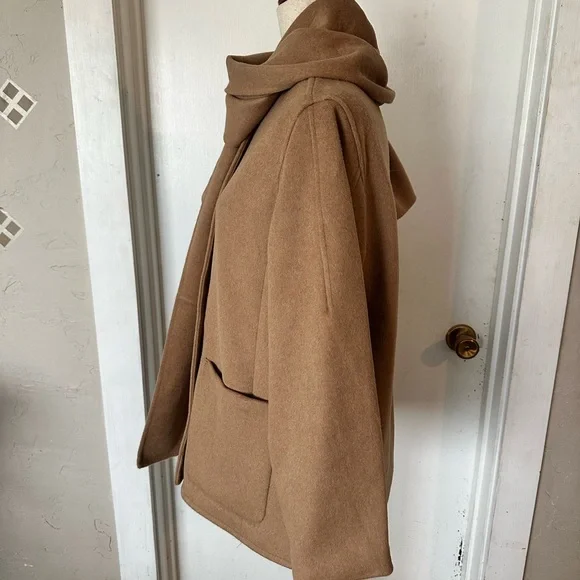 NWT Abercrombie & Fitch Wool Blend Tan Button Peacoat Coat with Scarf Sz S - Picture 4 of 8